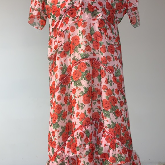 Hope & Ivy Liberty Fabric Tiered Frill Midi Dress Poppy Print in Red 16 - Picture 5 of 13